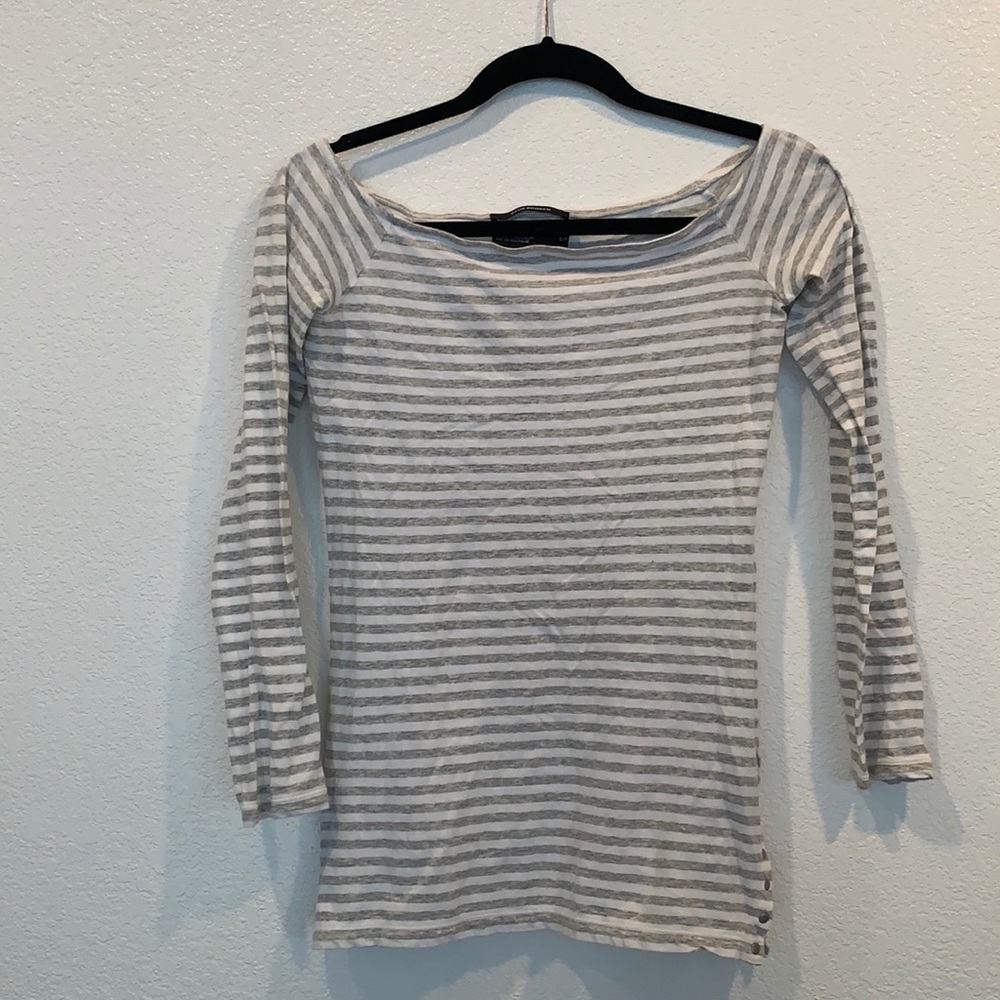 Gray striped Club Monaco boat neck 3/4 sleeves. Small.